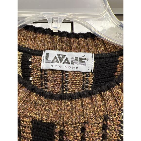 VTG LaVane New York “Coogi Style” Knitted Crewneck Sweater, Elastic Waist Sz L - Picture 6 of 9